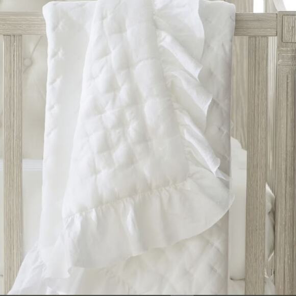 NWT Pottery Barn Kids Belgian Linen Ruffle Quilt Blanket White Room Decor Baby - Picture 2 of 6